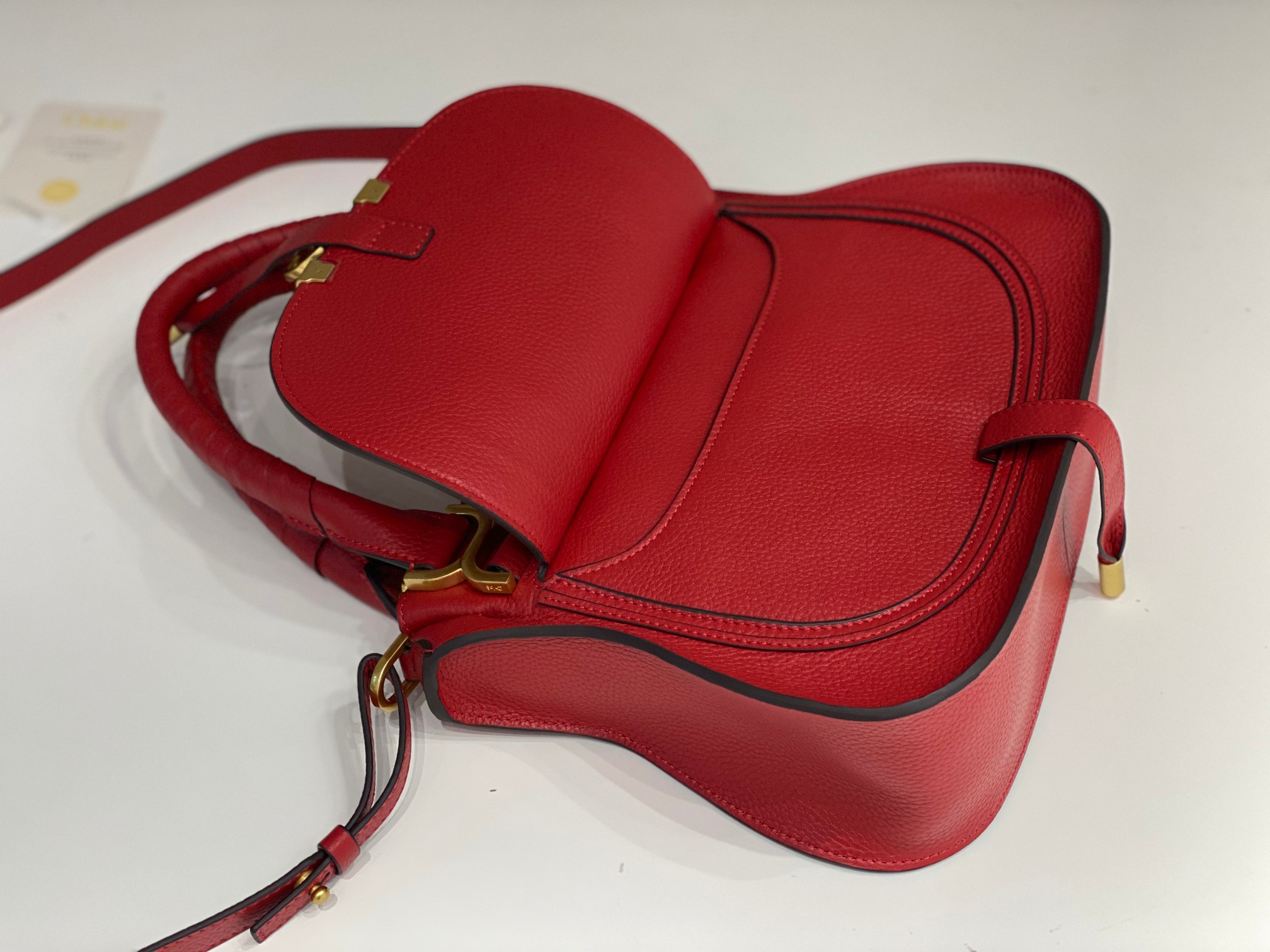 Chloe Small Marcie Bag In Red Grained Leather